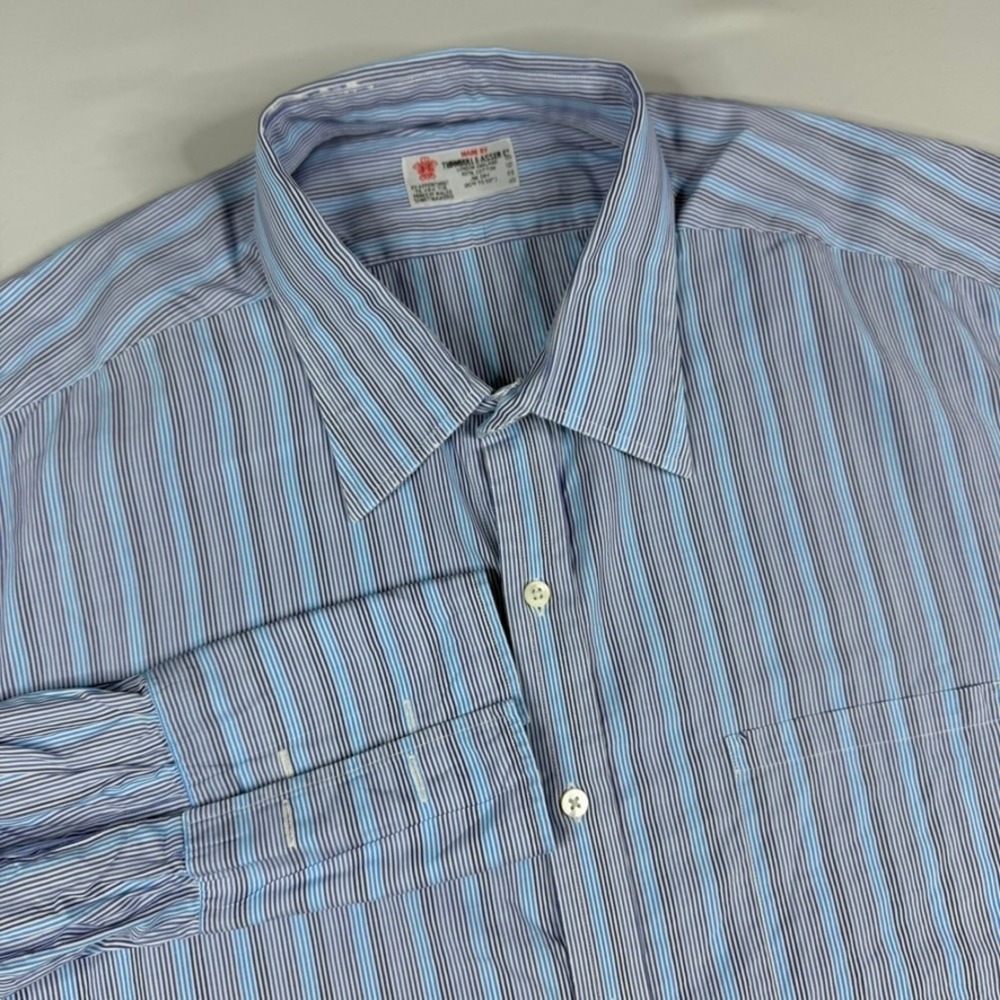 Turnbull & Asser Dress Shirt Mens 18 Blue Striped French Cuff Made in England